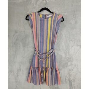 Marine Layer XS Mini Dress‎ Striped Sleeveless Tiered Hem Casual Blue Pink